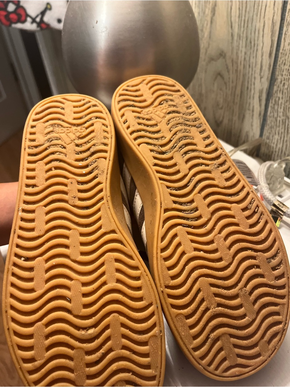 adidas Kids Brown Suede Sneakers with White Stripes and Gum Sole - Picture 4 of 5